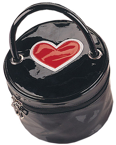 Black Patent Red Heart Round Bag