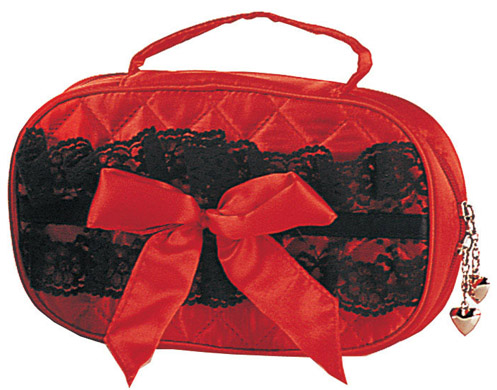 Red Satin Bow & Black Lace Bag