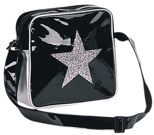 Silver Glitter Star Black Patent Bag